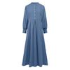Women's Long Sleeve Button Down Casual Outfits Solid Color Round Neck Maxi Dresses