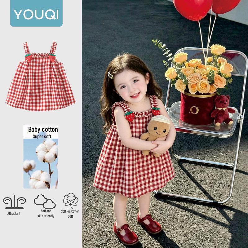Youqi Baby 2026 Summer Red Cherry Princess Dress for Photoshoots