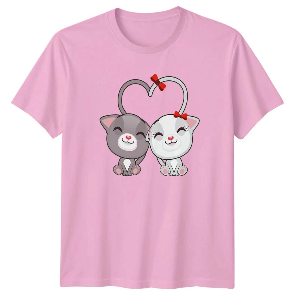 Two Cute Cats Making A Heart T-Shirt Cat Lover Couple Valentines Day Gift