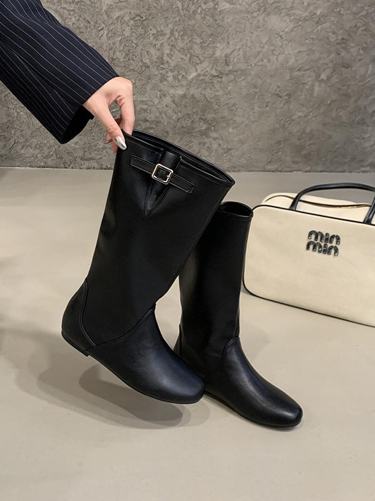 Show long legs! Frosted suede medium tube stacking boots, wide tube looks thin, but inner knee height increase, knight boots, genuine leather boots