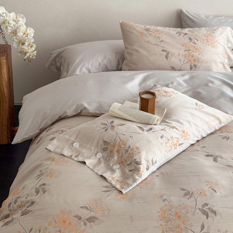 Long-Staple 100s Cotton Jacquard Duvet Set - Pure Cotton Button-Down Bedding 1.8m Flat Sheet Set