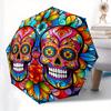 Colorful Sugar Skull Stained Wall Art DecorUmbrellaPortable 3-Fold Compact Umbrella for Men & Women Gift