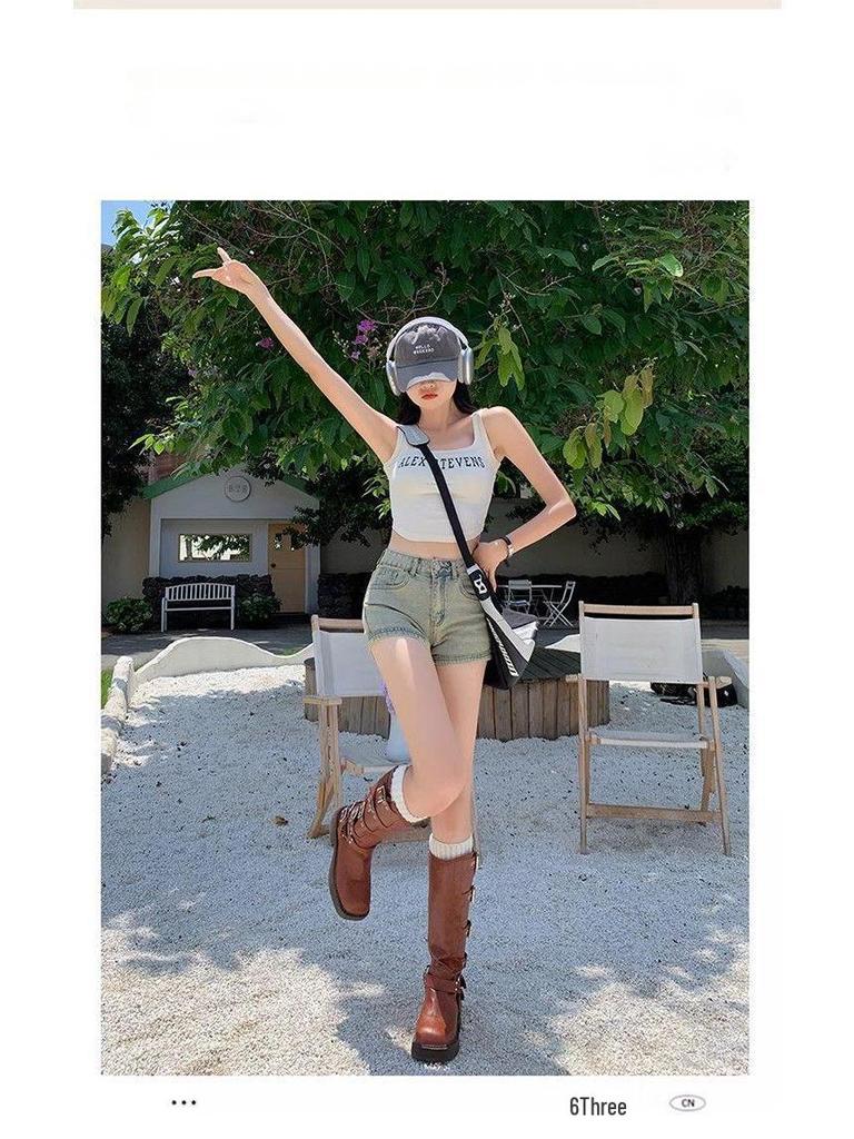 Summer 2025 Women's High-Waisted Stretch Denim Shorts - Slimming A-Line Hot Pants