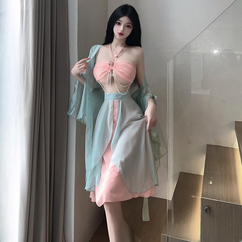 Забавное нижнее белье старинная ночная рубашка Hanfu соблазнительный cheongsam перспектива униформа свободный пояс для волос One size [recommended 80-60kg]