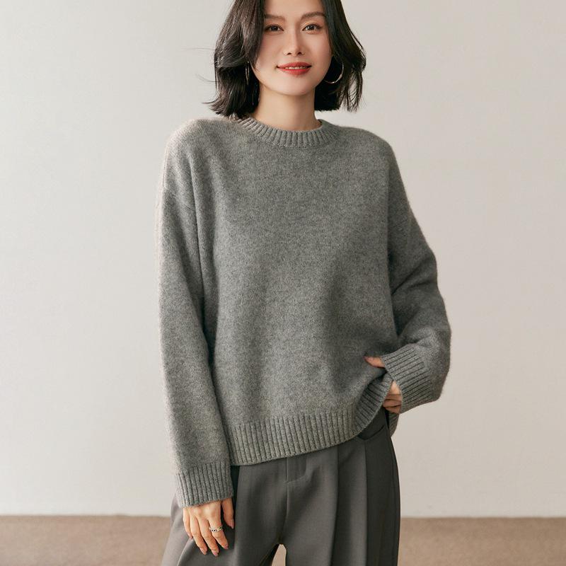 Lekasha Women's Cashmere Loose Fit Short Round Neck Base Layer Top