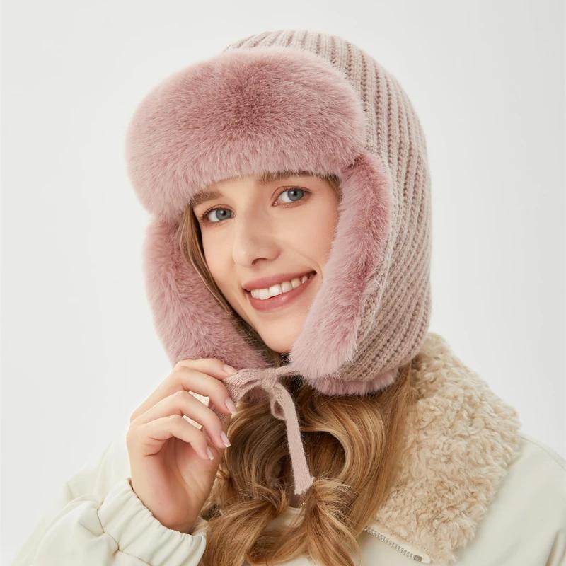 

Gorros Зимняя женская Россия Ушанка Бомбер Шапки пилот Траппер Авиатор Кепка Искусственный мех кролика Ушанка Снежная шапка 56-58cm