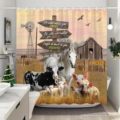 Rideau de douche lavable avec motif animaux de la ferme et bétail des Highlands, style rustique et rustique, décoration de salle de bain
