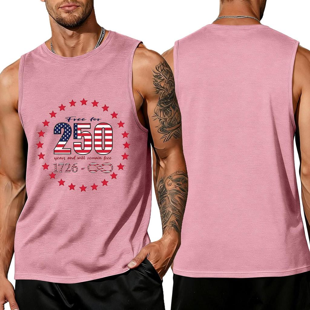 Men's Loose Fit Casual Summer Sleeveless Tank Top with Flag Print Suitable for Daily Wear and Outdoor Activities