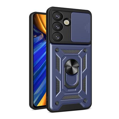 Pansarfodral med stativ kameraskydd för Samsung Galaxy S25 Edge Hybrid Armor Camshield - blått