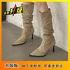 European and American pointed and versatile height-increasing boots for women's 2025 autumn and winter new fine-heeled foreign-style piled boots but k