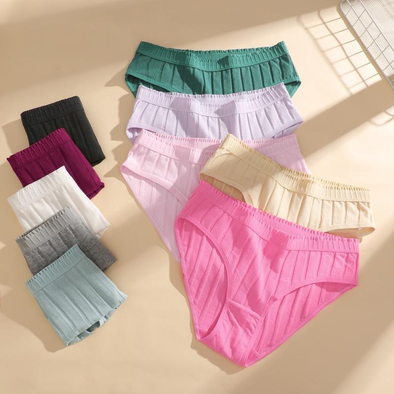 3PCS/SEt Womens Basic Low Waist Underwear Striped Cotton Bikini Panties Breathable Daily Wear Soft Comfort Multi Color Lingerie
