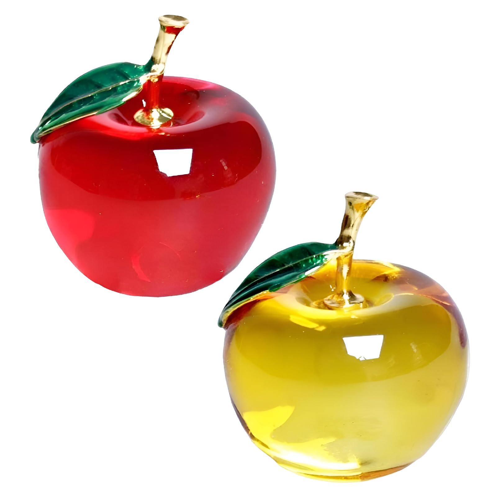 

ZERONOWA Crystal Apple Paperweight Figurine, Feng Shui Item, Decorative Item (RedYellow)