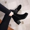 Women's Autumn and Winter 2025 New Fashion Solid Temperament Ankle Boots Round Head Square Heel Slip On Solid Casual Boots Size