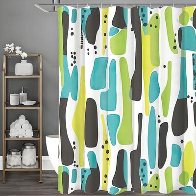 Irregular Colorful Geometric Abstract Shower Curtain, Bathroom Decorative Shower Curtain, Waterproof Shower Curtain with Hooks