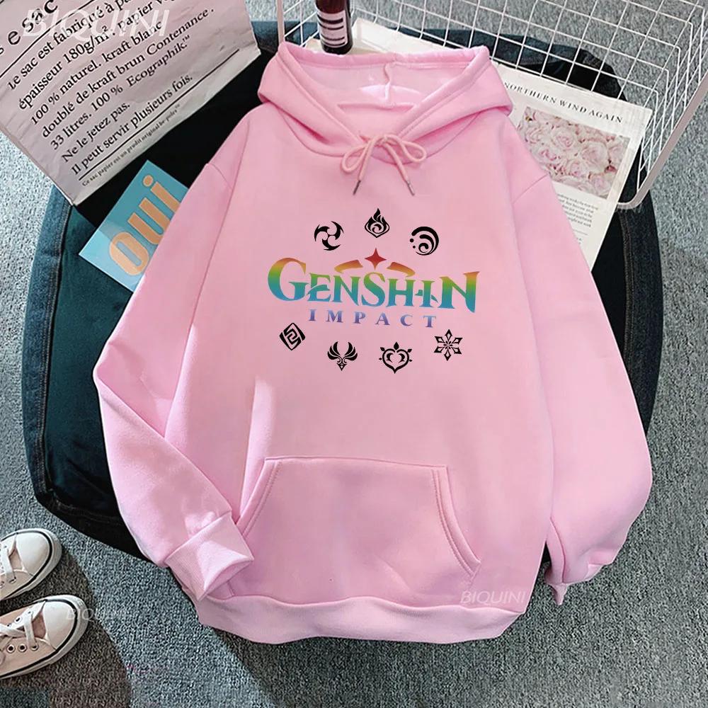 Sudadera con capucha de Genshin Impact con estampado de anime del juego, holgada, con bolsillo, Siete Elementos, Harajuku, Ropa de invierno, Sudadera, Estilo coreano