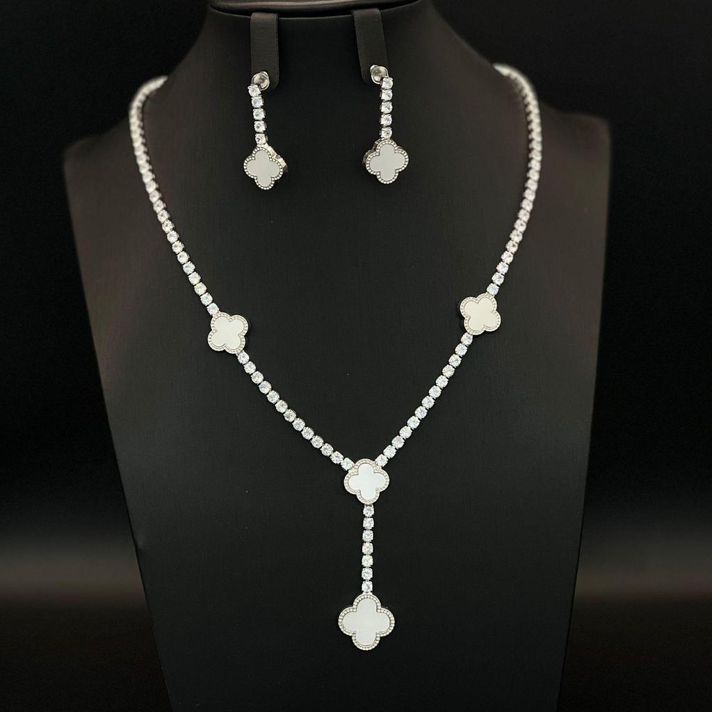 Czterolistna Koniczyna Diamentowe Kolczyki Łańcuszkowe i Naszyjnik – Modny Europejski i Amerykański Luksus