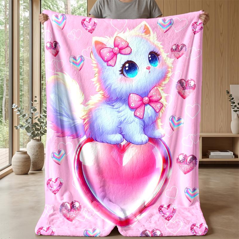 Cute Kitten with Dragonflies blanket Personalized Name Flannel Blanket Soft Cozy Plush Throw for Sofa Bed Lightweight Home Decor