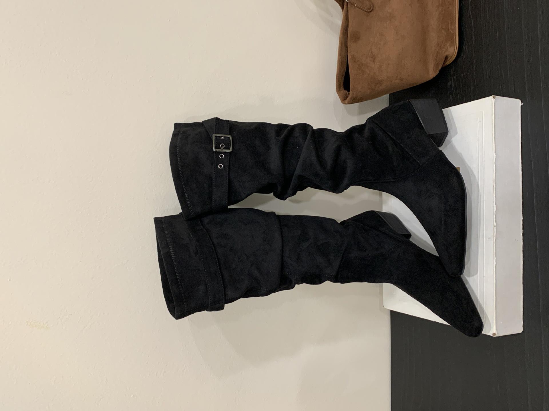 

2025 autumn and winter pointed high-heeled piled boots long boots women s new autumn and winter matte suede thin long tube knight boots 35