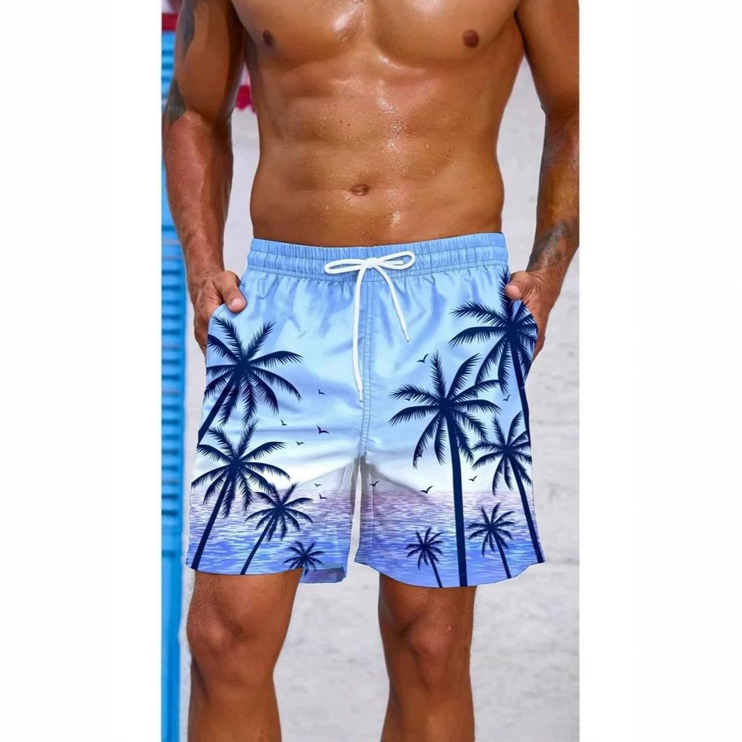 Summer Men s 3D Coconut Tree Series Printed Beach Pants Fashion Versatile Breathable Trend Casual S