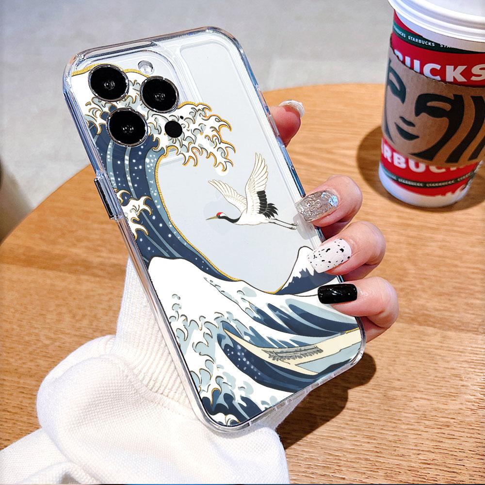 Crane Flying Over Great Wave Transparent Soft TPU Phone Case for Xiaomi Redmi Note 15 14 13 12 11 10 9 Pro Plus 4G 5G Soft Cover