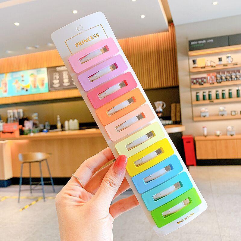 10pcs 5-6cm Candy Color Geometric Waterdrop Square Ornament Hair Clips Women Girls Sweet Hairpins Kids Korean Hair Accessories