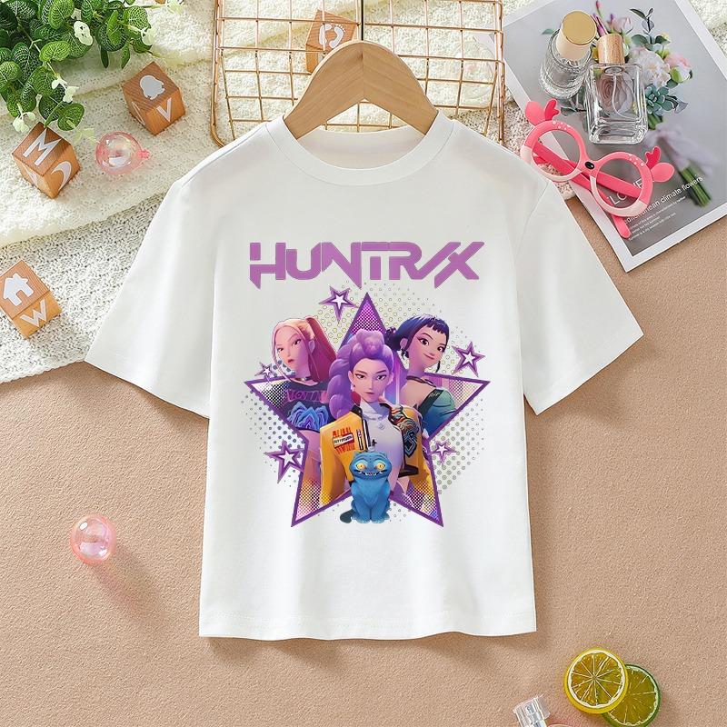 K-pop Demon Hunters White T-shirts for Girls Anime Cartoon Cute Short Sleeved Shirt Children Summer Fashion Sweet T-shirt Gifts