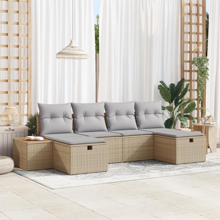 VidaXL Ensemble de canapés de jardin 6 pièces avec coussins beige rattan poly 3359652