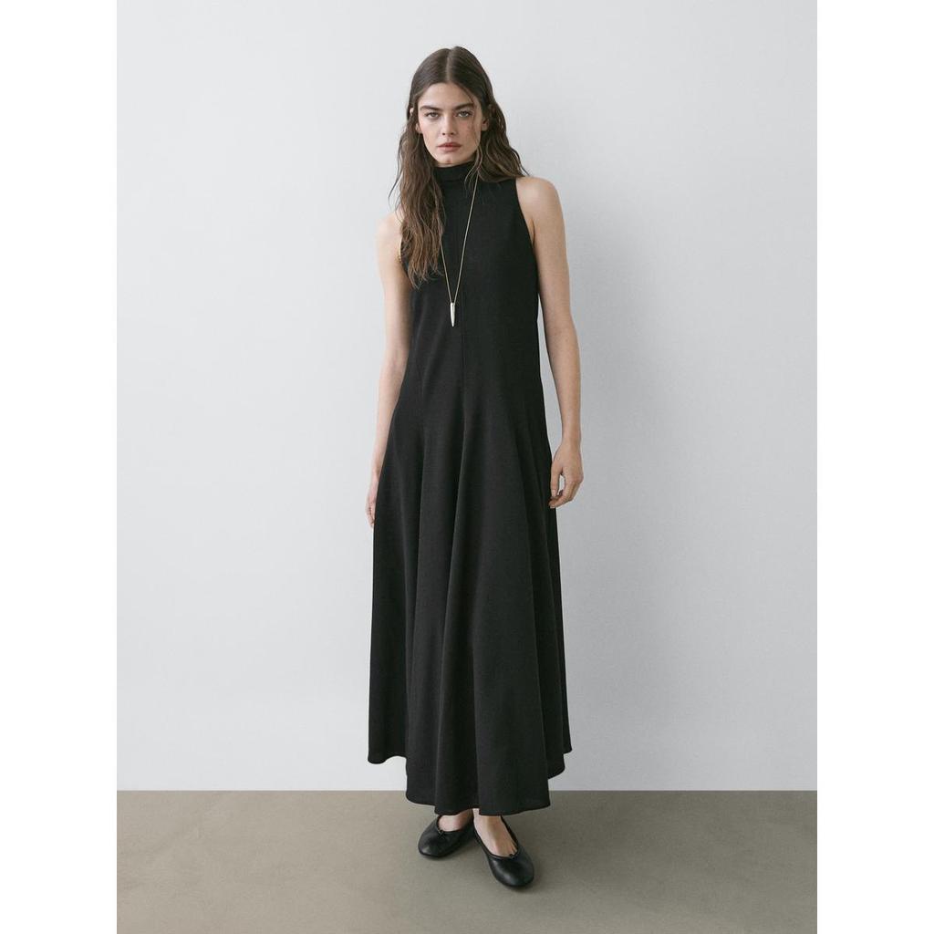 Masimodutti Halterneck Bow Detail Knee-Length Dress