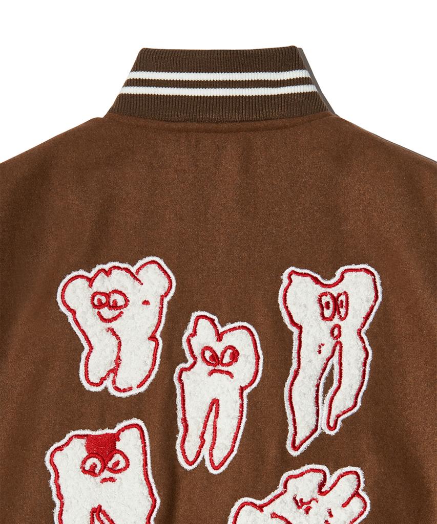 Peace Maker Teeth Varsity Wool Jacket (Beige)