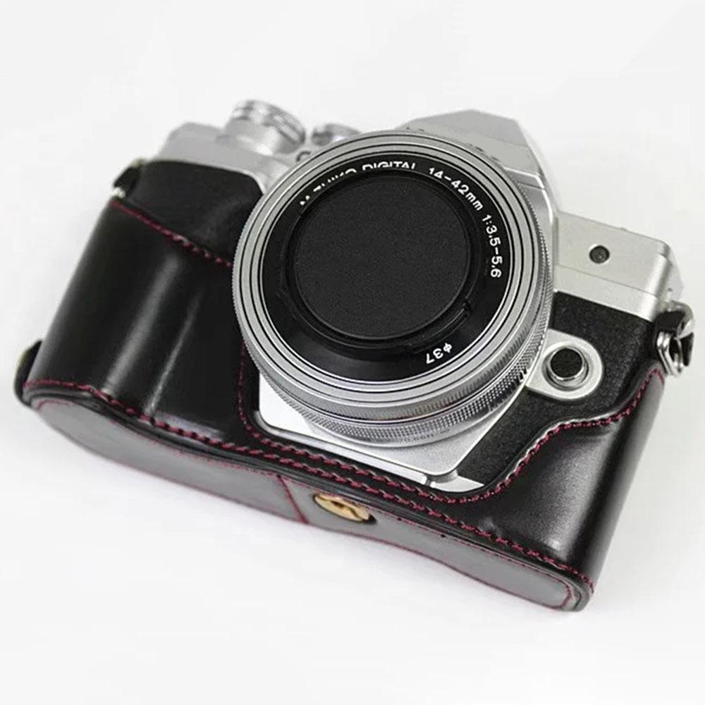 For Olympus OM-D E-M10 Mark IV Camera Case Leather Bottom Case Easy To Replace Battery
