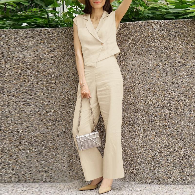 

ZANZEA Женские майки и брюки повседневные комплекты из двух предметов 2XL темно-синий