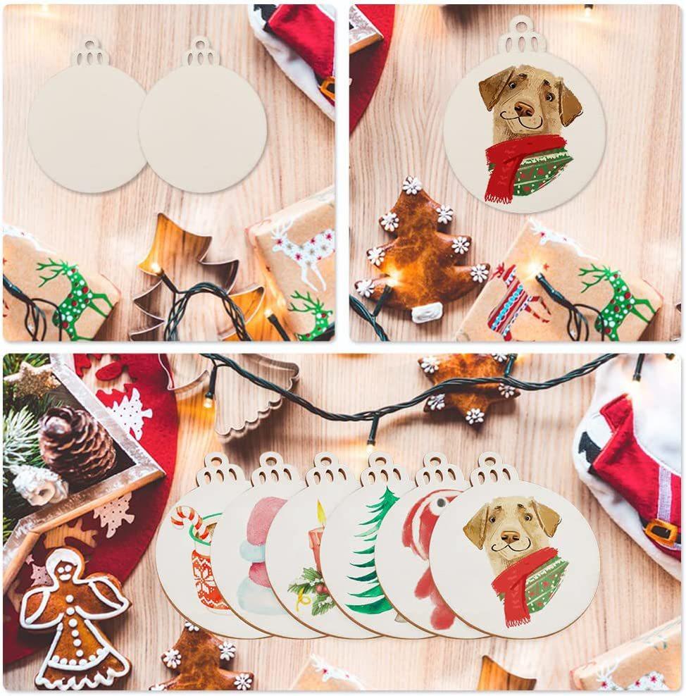 10/20/50 Stück DIY Weihnachtskugeln aus Holz, Dekoration, Basteln, Kunst, Kugeln, Anhänger, Hängeornament für Zuhause, Weihnachten, Neujahr, Kindergeschenke
