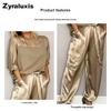 Women's Two Piece Set - Sleeveless Top & Pants, Solid Color Loose Casual Smooth Satin Pocketed Fashion Outfit