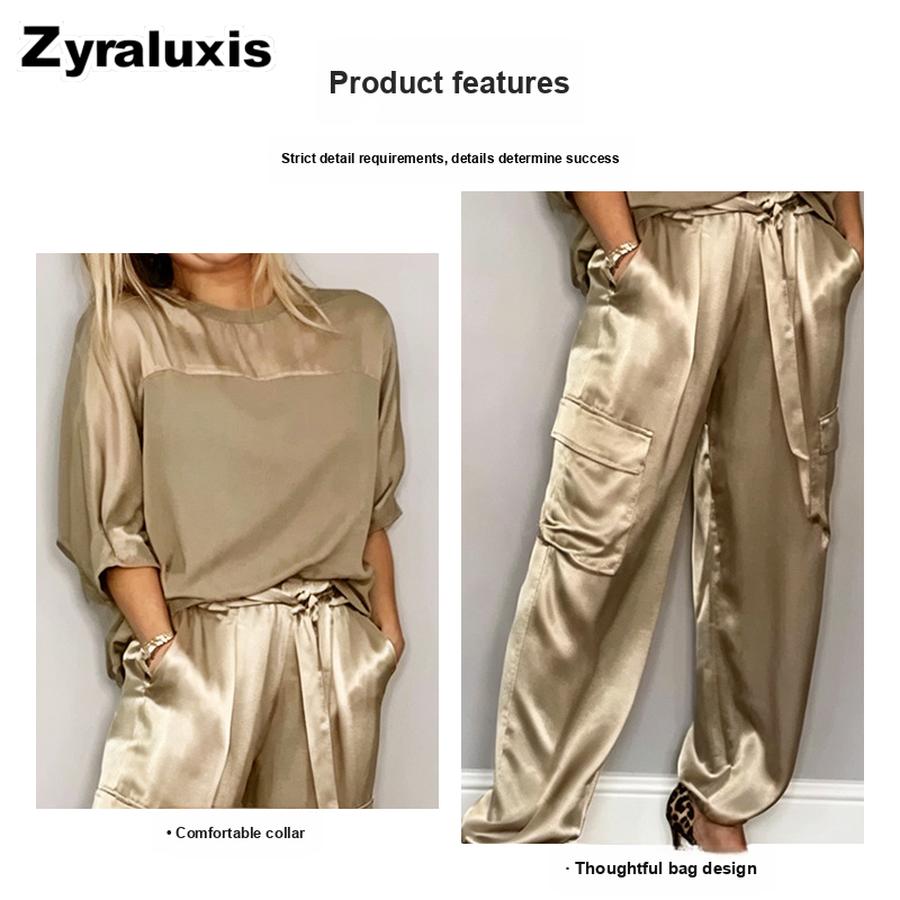 Women's Two Piece Set - Sleeveless Top & Pants, Solid Color Loose Casual Smooth Satin Pocketed Fashion Outfit