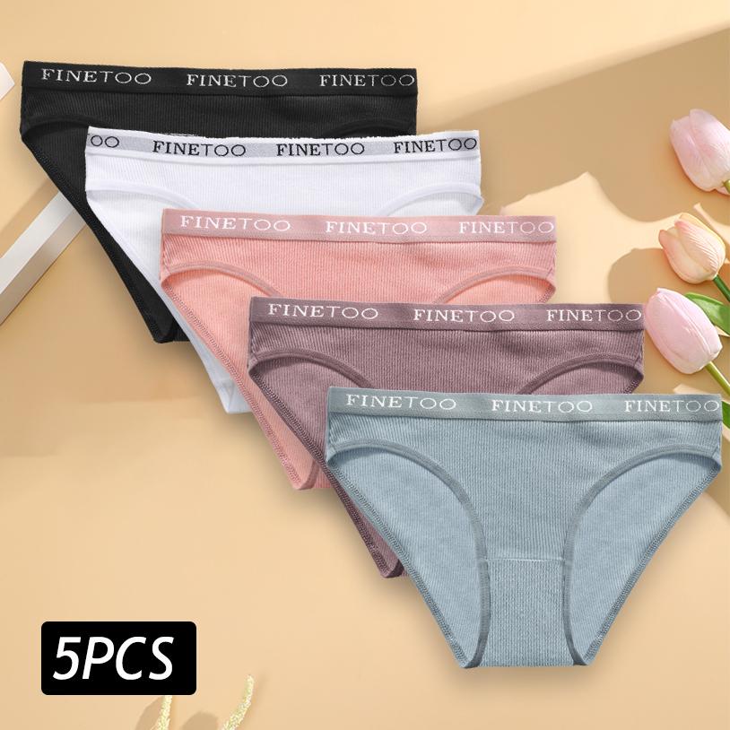 

FINETOO 5PCS Women s Cotton Briefs Sexy High Elastic Waist Panties Soft Female Underpants Solid Color Large Size Underwear M-2XL XXL&5pcs