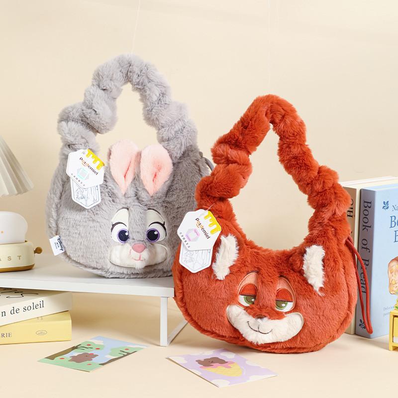 Zootopia Nick Judy Plush Toy Shoulder Bag With Long Plush Material For Kids And Fans