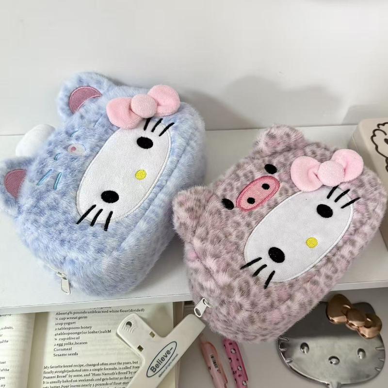 Kawaii Hello Kitty Plush Pencil Case Cartoon Large Capacity Stationery Cosmetics Pencil Pouch Multi-Functional Storage Bag Gift
