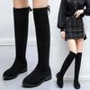 Plus Size Women's Long Tube Boots Autumn/Winter New Elastic Slimming Boots Flat Bottom Fleece-Lined High Tube Boots Woman Shoes