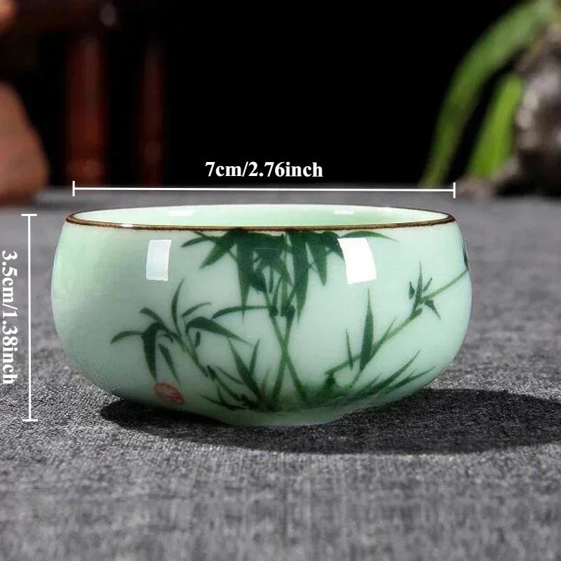 Traditional Celadon Hand-painted Landscape Teacup Ceramic Lotus Bamboo Carp Tea Set Double-fish Chinese Tea Master Cup