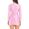 Damen Glänzendes Langarm Bodycon Kleid Stehkragen Einfarbig Dehnbarer Stoff Enganliegend Nachtwäsche Abendkleid
