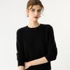 Women's Round Neck Cashmere Sweater - Solid Color, Thick Base Layer, Long Sleeves for Autumn/Winter