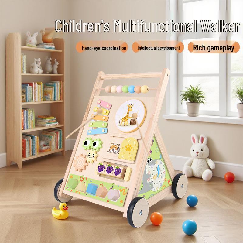 Children's Wooden Multi-Functional Xylophone Walker with Anti-Rollover Design