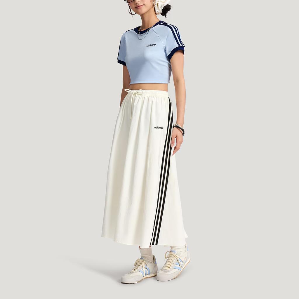 Adidas Originals Loose Fit Striped Drawstring Casual Long Skirt Women skirts KX7987