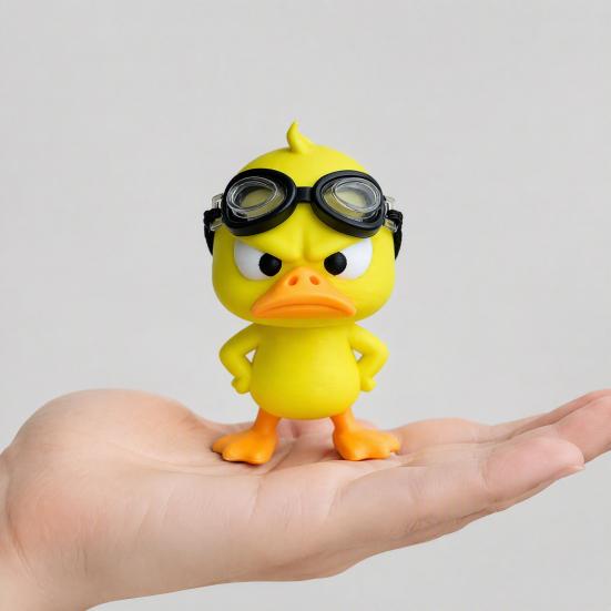 Fun Car Dashboard Decor 3D Printed Angry Yellow Duck Figurine with Detachable Swimming Goggles, Funny Office Desk Ornaments Statue, Desktop
