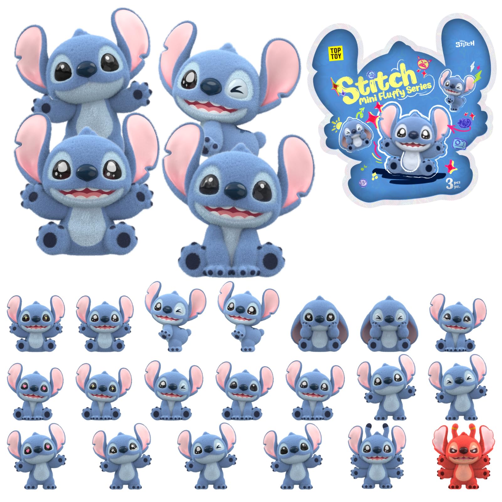 

ЛУЧШАЯ ИГРУШКА Disney Fluffy Series Blind Box Мягкая виниловая фигурка Игрушка-гатяпон Подарок на день рождения Подарок на Рождество Мини Стич [3 штуки]
