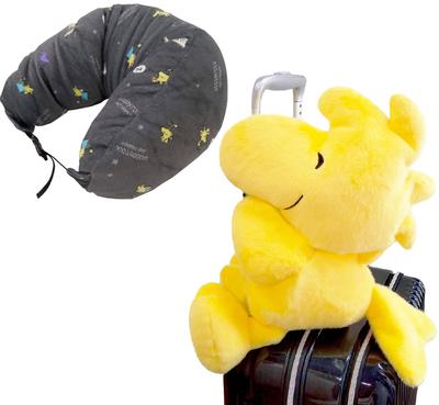 SNOOPY Travel Neck Pillow, Air Pillow with Microbeads, Fluffy, Flips Inside Out, Transforms Into a Cute Character, Take Me! Woodstock, Starry Sky