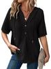 Dames Zomer 2025 Wafelbrei V-hals Hoodie – Korte Mouw, Lichtgewicht, Trekkoord Top