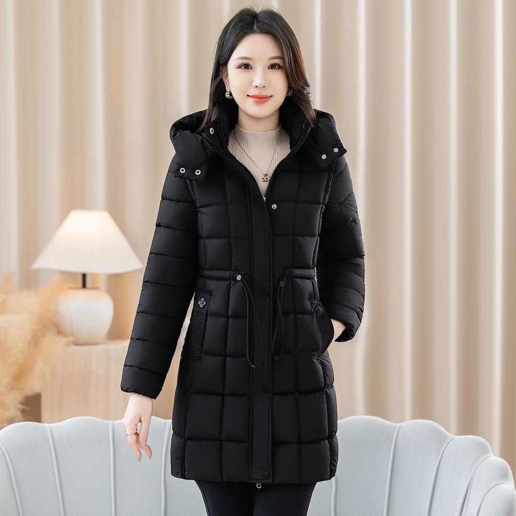 Winter fashion hooded large size down cotton-padded clothes women's new warm waist temperament medium and long cotton-padded jacket
