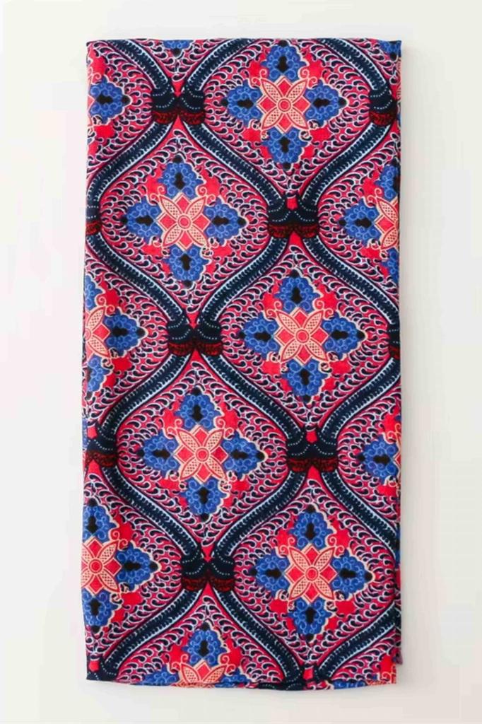 Red and Navy Blue Oriental Shawl with Geometric Pattern - 180X90