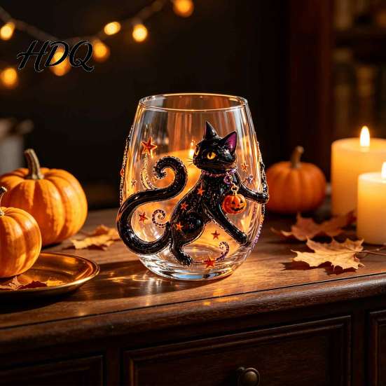 Gotische Bar-Accessoires Halloween Glasbecher Geprägte Kürbis Geist Katze Fledermaus Trinkglas Vintage-Thema Gruselige Stiellose Getränkebecher